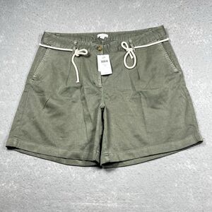 J Jill Shorts Womens 12 Green Chino Rope Belt Pockets Pleated Mom Shorts Hi Rise
